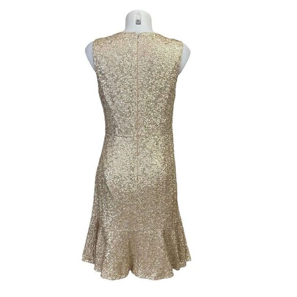 Eliza J Gold Sequin Sleeveless Flapper Dress Ruched Side Ruffled Hem Sz‎ 8 - Picture 6 of 10
